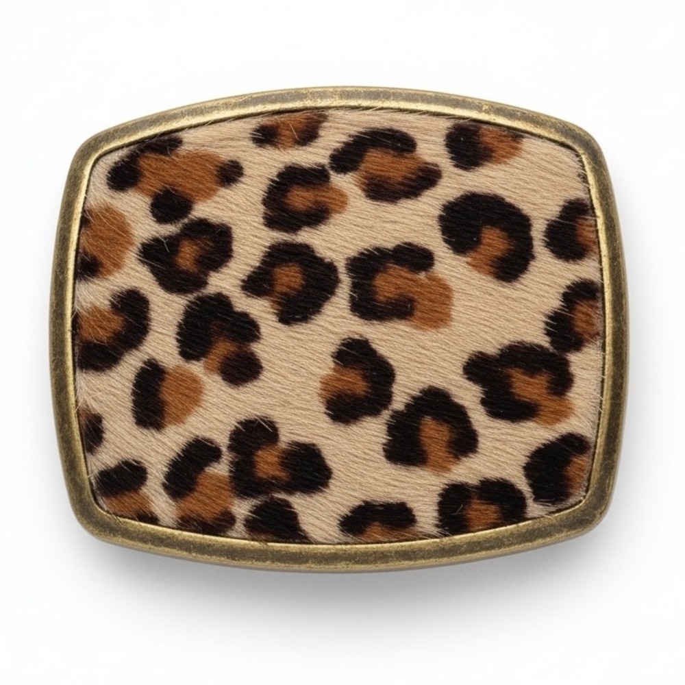 Vintage Leopard Calf Hair Belt Buckle Brass Tone Western